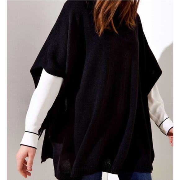 Loft Oversized Side Tie Poncho Sweater Black Pullover Size XS/S - Picture 2 of 10